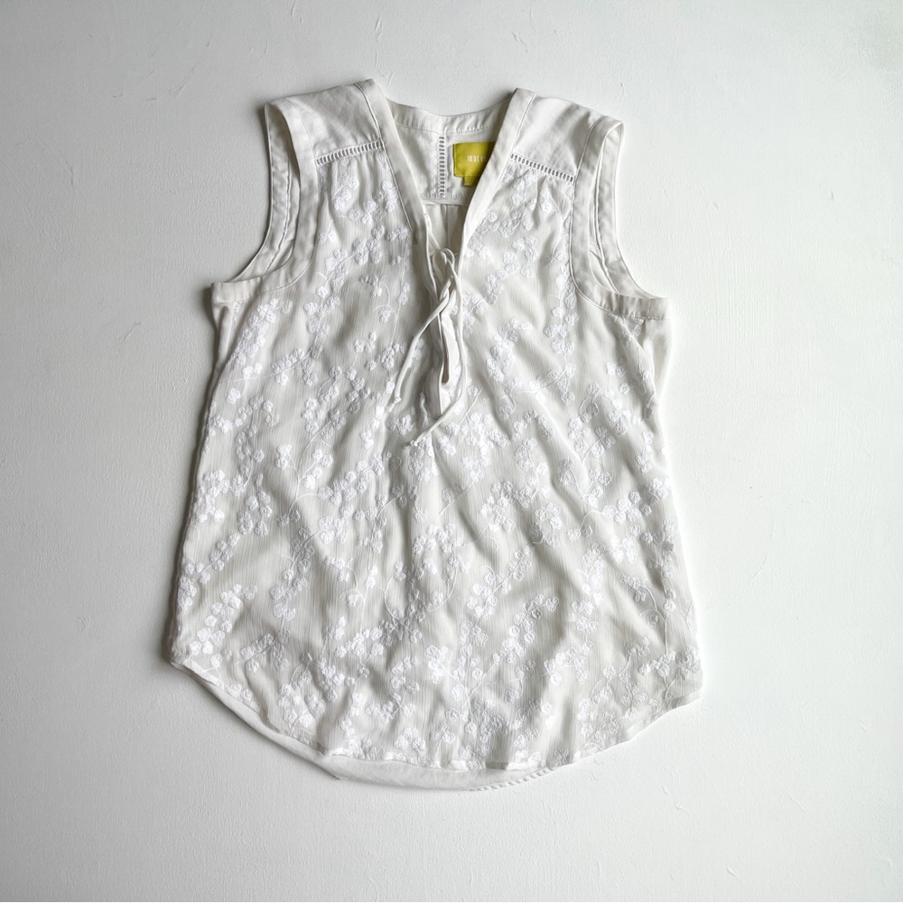 Anthropology Maeve White Blouse with Floral Lace Overlay